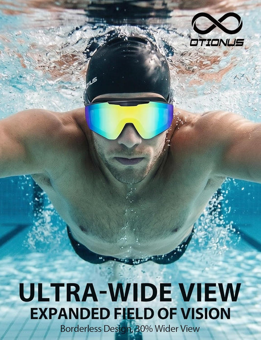 2 Pack Swim Goggles Adult, Frameless Wide View Anti-Fog UV No Leak Swimming Goggles with Attached Earplugs Men Women